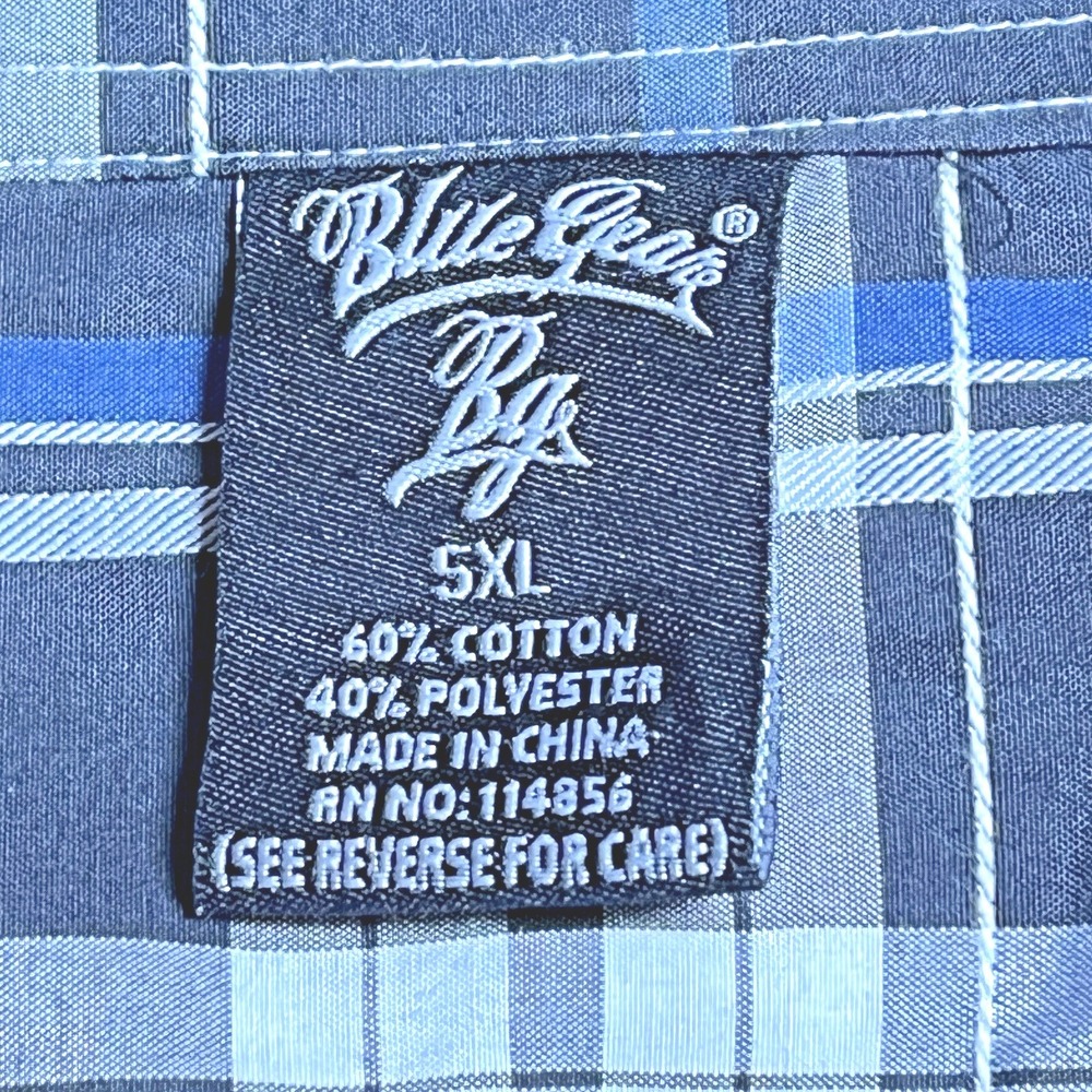 Blue Gear BG Men's 5XL Blue White Black Plaid Pockets Short Sleeves Lightweight - Picture 3 of 5